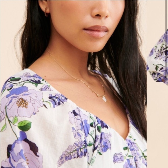 ANTHROPOLOGIE Floral V Neck ruched knit top size M - Picture 4 of 16